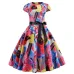 Women Vintage Dress 2019 Summer Floral Print Short Sleeve Dresses 50s 60s Office Party Rockabilly Swing Retro Pinup Plus Size