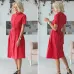 Women Vintage Sashes Button A-line Party Dress Short Sleeve Turn Down Collar Casual Dress 2019 Summer New Fashion Women Dress