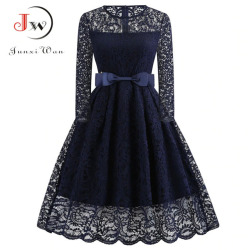 Women Winter Lace Dress Long Sleeve Sexy Evening Party Dresses Hepburn 50s Elegant Vintage Autumn Dress Plus Size Belt Tunic