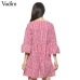 Women oversized pleated plaid dress summer elegant checkered flare sleeve loose casual sweet dresses vestidos QZ2821