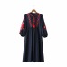 Women vintage floral embroidery dress drawstring tie tassels long sleeve Faldas festa casual brand loose retro dresses QZ2611