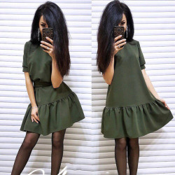 Women's Autumn vintage party dress casual short-sleeved O-neck pleated dresses summer fashion loose ruffled beach Vestidos