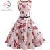 Womens Summer Dresses  Women Robe Elegant Vintage Retro Swing Rockabilly Dress High Waist Floral Runway Sundress Tunic