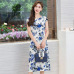 XL-5XL 2019 new women style Loose clothes Comfortable Cotton Print Round Neck Short Sleeve Plus Size 5XL Beach long Dress