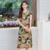 XL-5XL 2019 new women style Loose clothes Comfortable Cotton Print Round Neck Short Sleeve Plus Size 5XL Beach long Dress