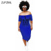 ZJFZML Plus Size Casual Bodycon Dress Women Cold Shoulder Letter Printed Package Hip Dress Autumn Slash Neck Short Sleeve Dress