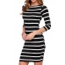 ZSIIBO LYQ61 2017 New Spring Summer Women Round Neck Fashion Black and White Striped Long Sleeve Straight Plus Size Casual Dress