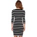 ZSIIBO LYQ61 2017 New Spring Summer Women Round Neck Fashion Black and White Striped Long Sleeve Straight Plus Size Casual Dress