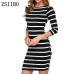 ZSIIBO LYQ61 2017 New Spring Summer Women Round Neck Fashion Black and White Striped Long Sleeve Straight Plus Size Casual Dress