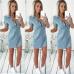 dress new high quality fashion Summer Short Sleeve Solid Denim Dress Turn Down Collar Mini dress women ap25