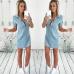 dress new high quality fashion Summer Short Sleeve Solid Denim Dress Turn Down Collar Mini dress women ap25