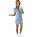 dress new high quality fashion Summer Short Sleeve Solid Denim Dress Turn Down Collar Mini dress women ap25