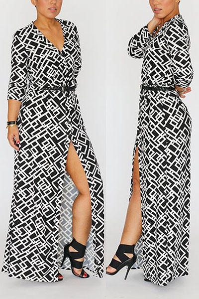 Fashion V Neck Half Sleeves  Polyester Ankle Length Women Dress