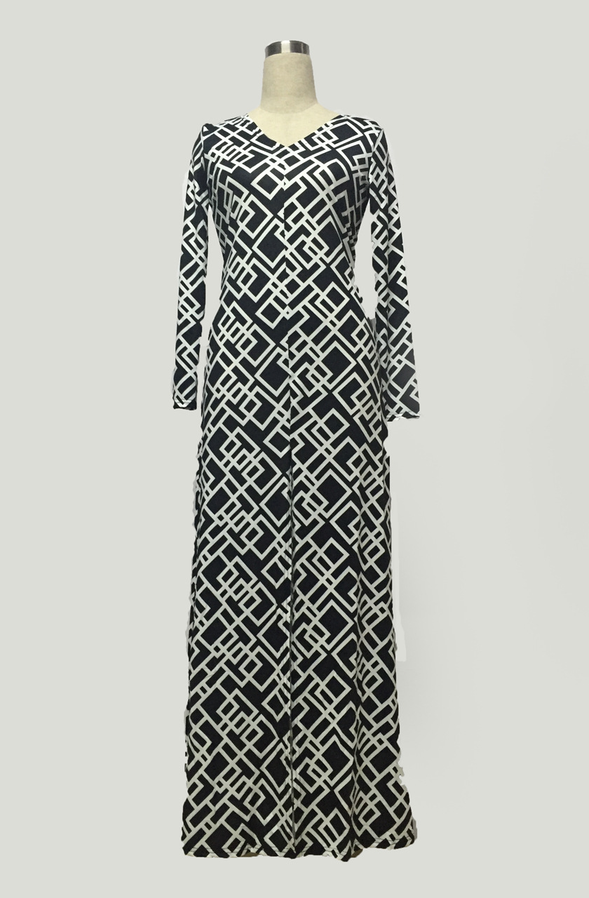 Fashion V Neck Half Sleeves  Polyester Ankle Length Women Dress