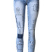 Stylish Mid Waist Elasticity Broken Holes Design Blue Cotton Skinny Pants Stylish Mid Waist Elasticity Broken Holes Design Blue Cotton Skinny Pants