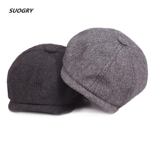 2018 New Tweed Gatsby Newsboy Cap Men Autumn Winter Hat Golf Driving Flat Cabbie Flat Berets Hat Peaky Blinders Hat Bone Unisex