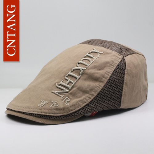 CNTANG Casual Summer Men's Mesh Beret Flat Hat Fashion Vintage Cotton Letter Flat Berets Breathable Visor Caps With For Men