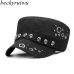 Beckyruiwu Adult Hip hop Punk Rock Skull Rivet Flat Peaked Hats Men Spring and Autumn Fitted Baseball Caps