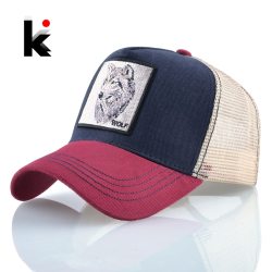 Men's Snapback Caps Summer Breathable Baseball Cap Women Cool Streetwear Wolf Embroidery Trucker Bones Unisex Hip Hop Hats Male