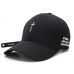 New Fashion Women Men Cross Belt Baseball Cap Black Embroidery Letter Snapback Hat Casquette Casual Cotton Cross Peaked Cap Bone