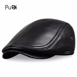 HL041 Men's  Leather baseball Cap brand new style sheep leather  beret newsboy belt hunting gatsby  black caps hats