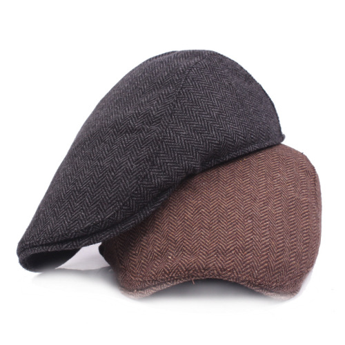 HT1100 New Fashion Wool Felt Mens Berets Winter Warm Striped Flat Caps High Quality Cabbie Newsboy Driver Ivy Caps for Men