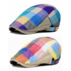 Men Colorful Plaids Checks Cap Driving Golf Peaked Flat Cabbie Newsboy Beret Hat  HATCS0005