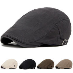 Mens Solid Cotton Cap Golf Driving Sun Flat Cabbie Beret Hat