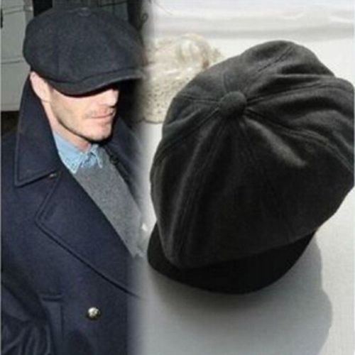 Unisex Tweed herringbone Gatsby Cap Men Woolen Vintage Beret Hat Black Mens Ladies Flat 8 Panel Baker Boy Newsboy Winter Retro