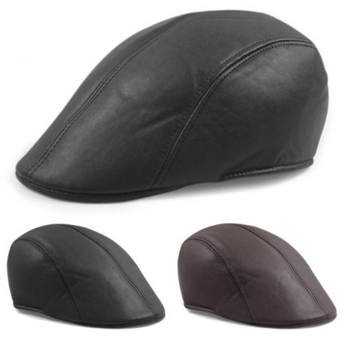 Vintage Mens Leather Flat Ivy Caps Newsboy gatsby Bonnet Cabbie Biker Beret Hat