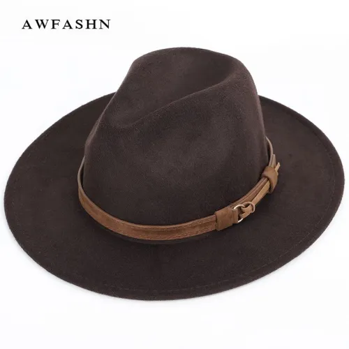 Autumn winter wool men's fedoras women's felt hat Ladies sombrero jazz Male bowler hat outdoor vintage top hats Black large size