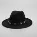 Fashion Wool Men's Women's Winter Autumn Fedora Hat With DIY Punk Belt Wide Brim Church Sombreros Jazz Cap Top Sun Hat