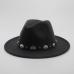 Fashion Wool Men's Women's Winter Autumn Fedora Hat With DIY Punk Belt Wide Brim Church Sombreros Jazz Cap Top Sun Hat