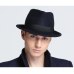 LUCKYLIANJI Retro Hard Felt Women Men Fold Wide Brim Billycock Sag Top Bowler Derby Jazz Fedora Panama Casual Hats (Size:57cm)