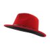 QIUBOSS Black Red Patchwork Wool Felt Jazz Fedora Hats Belt Buckle Decor Women Unisex Wide Brim Panama Trilby Cowboy Cap Sunhat