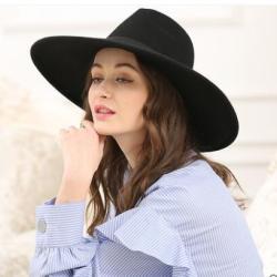 Super Big Stiff Brim Fedora Hat Black Khaki Women Bow Jazz Hat Australian Wool Felt Casual Winter Fedora Hat Mujeres Sombrero