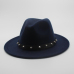 Women Men Wool Fedora Hat With Punk Rivet Ribbon Elegant Lady Dad Winter Autumn Wide Brim Jazz Church Godfather Sombrero Caps