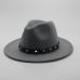 Women Men Wool Fedora Hat With Punk Rivet Ribbon Elegant Lady Dad Winter Autumn Wide Brim Jazz Church Godfather Sombrero Caps