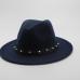 Women Men Wool Fedora Hat With Punk Rivet Ribbon Elegant Lady Dad Winter Autumn Wide Brim Jazz Church Godfather Sombrero Caps