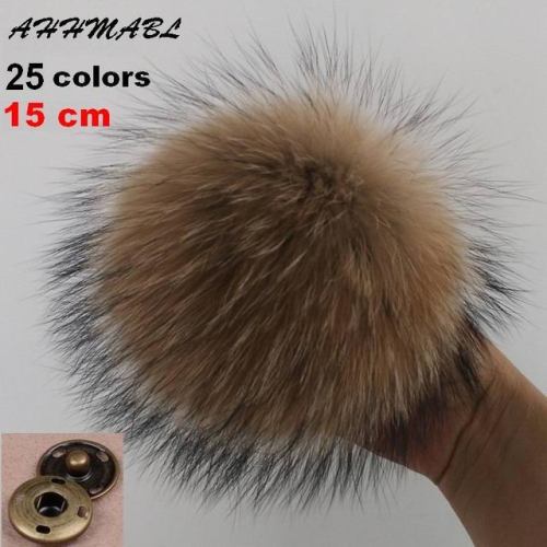 15cm DIY Genuine Real Raccoon Fur Pompom Fur Pom Poms for Women Kids Beanie Hats Caps Big Size Natural Ball For Shoes Caps Bags