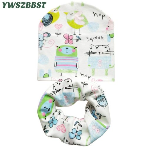 Autumn Winter Cotton Baby Hat Scarf Set Animal Print Children Hats Baby Girls Hat Baby Boys Neck Scarf Collar Kids Beanie Cap