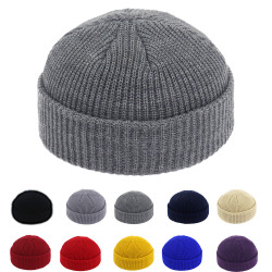 Brimless Hats Hip Hop Beanie Skullcap Street Knitted Hat Women Men Acrylic Unisex Casual Solid Pumpkin Portable Melon Cap