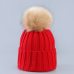 Cute Winter Mom Women Baby Kids Crochet Knitted Hat Caps Children Girl Boy Wool Fur Bobble Ball Pompom Beanies Hats