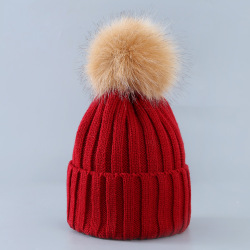 Cute Winter Mom Women Baby Kids Crochet Knitted Hat Caps Children Girl Boy Wool Fur Bobble Ball Pompom Beanies Hats