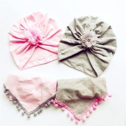 Fashion Kids Girl hat Elastic Cotton Beanie Cap with kids scarf Autumn Winter Warm children chiffon flower hat