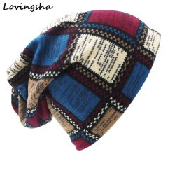 LOVINGSHA Brand Autumn Winter Hats For Women Plaid Design Contrast Color Ladies hat Skullies And Beanies Men Hat Unisex HT022