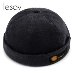 Lesov Mens Adjustable Retro Crimping Brimless Skull Caps Autumn Winter Cap Beanies For Men Beanie Hat Slouchy Hip Hop Bonnet New