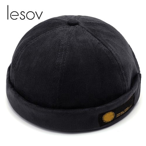 Lesov Mens Adjustable Retro Crimping Brimless Skull Caps Autumn Winter Cap Beanies For Men Beanie Hat Slouchy Hip Hop Bonnet New