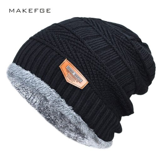 Men's winter hat 2019 fashion knitted black hats Fall Hat Thick and warm and Bonnet Skullies Beanie Soft Knitted Beanies Cotton