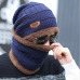 Neck warmer knitted hat scarf set fur Wool Lining Thick Warm Knit beanies balaclava Winter Hat For men women Cap Skullies bonnet